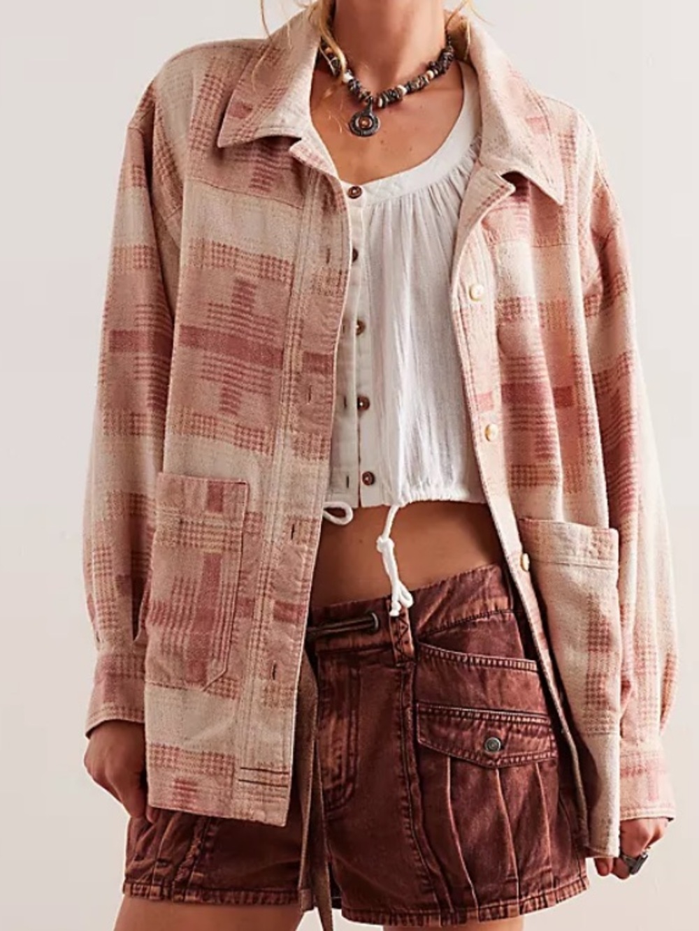 NWT We The Free free people keep it cozy shirt jacket Shacket in berry combo M